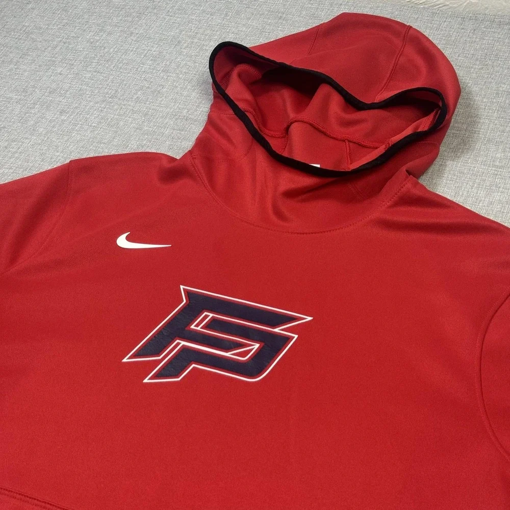 Nike Hoodie Mens L Red Pullover Dri-FIT Moisture Wicking Logo Athletic